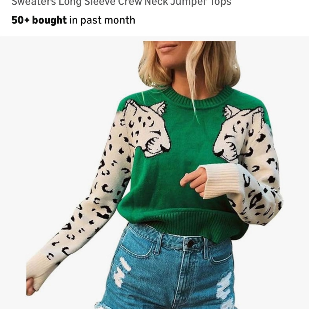 Green Leopard Print Sweater